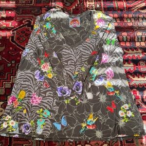 Johnny Was Multicolor Floral and Zebra Print Top